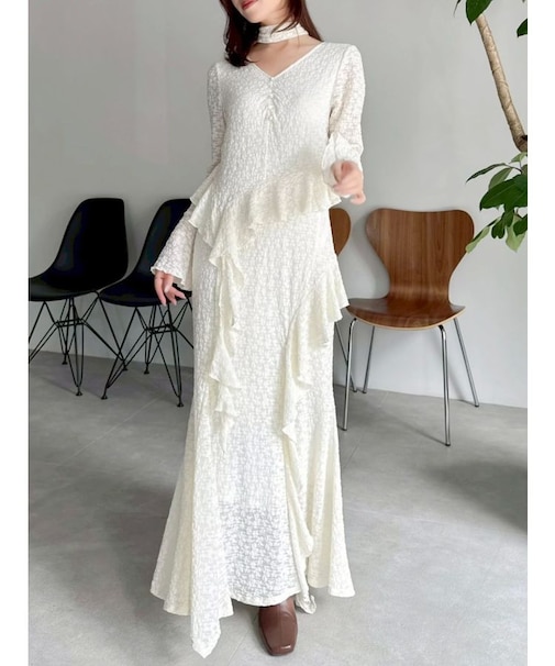 アシメフリルレースワンピース