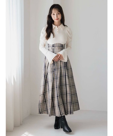 シャツカラーコルセットタックワンピース