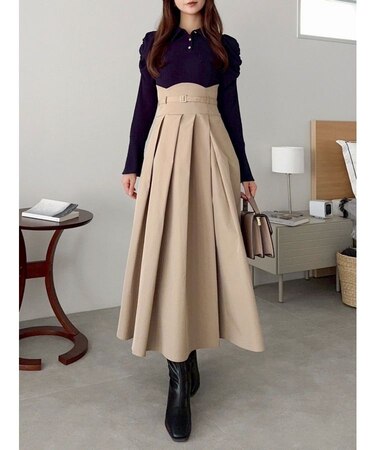 シャツカラーコルセットタックワンピース