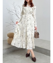 【WEB限定カラーあり】ダブルフリルフラワープリーツワンピース