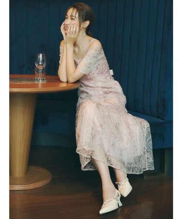 【藤井サチコラボ】ラメ刺繍チュール2WAYスリーブドレス