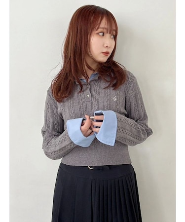 ダブルカラーケーブルレイヤードニット