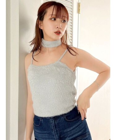 チョーカー付ミニシャギーニットキャミソール