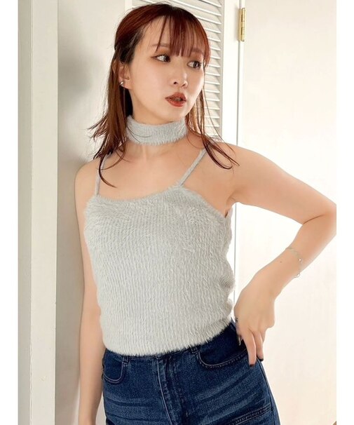 チョーカー付ミニシャギーニットキャミソール