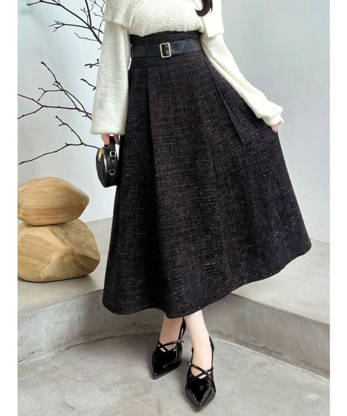 サイドタックベルトフレアスカート　dazzlin dazzlin（ダズリン） スカート サイドタックベルトフレアスカート