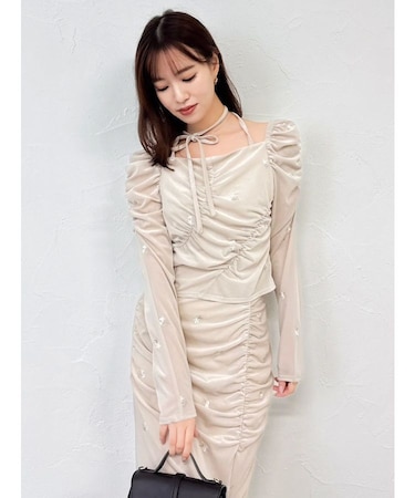 【セットアップ対応】フラワーシシュウベロアトップス