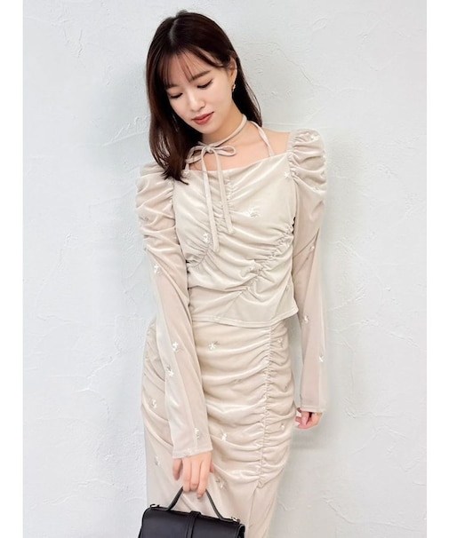 【セットアップ対応】フラワーシシュウベロアトップス