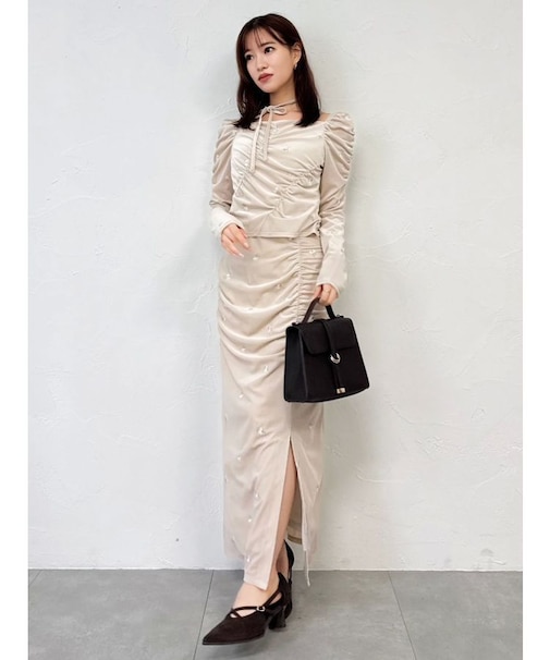 【セットアップ対応】フラワーシシュウベロアスカート