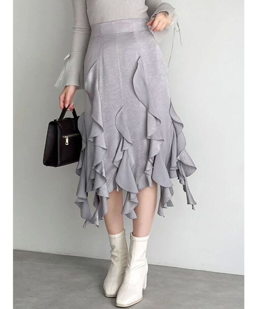 フリルスリットサテンスカート