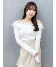 リボンチュールオフショルニットトップス