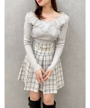 リボンチュールオフショルニットトップス