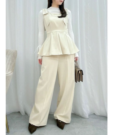 ショルダーリボンペプラムオールイン