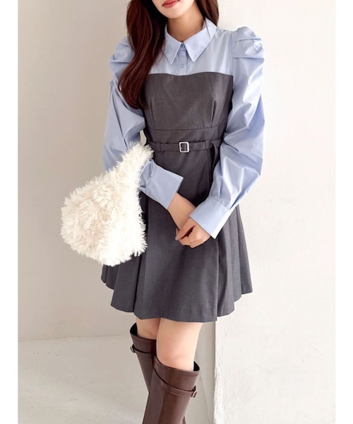 S*I様 レイヤードシャツミニワンピース<定価¥14,300> dazzlin（ダズリン）の「長袖レイヤードシャツミニワンピース
