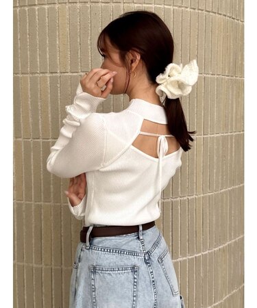 バックオープンリブニットトップス