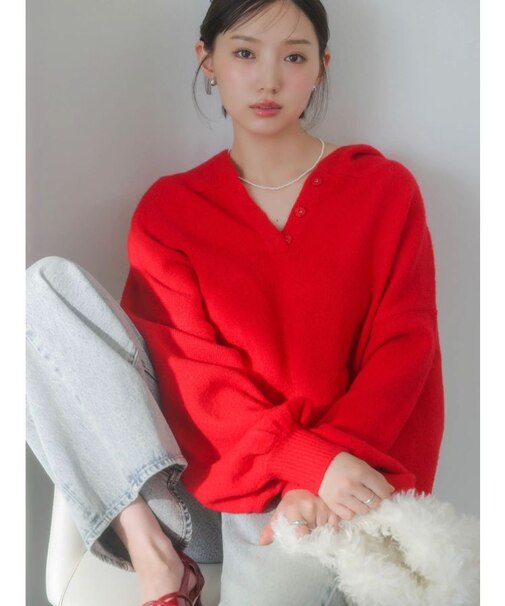 【吉田朱里】リラックスニットフーディ