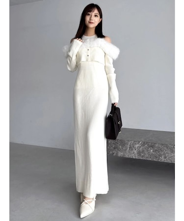 オフショルファードッキングニットワンピース