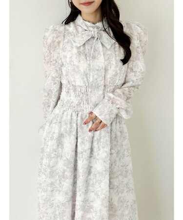 ヘアリーフラワーシフォンワンピース