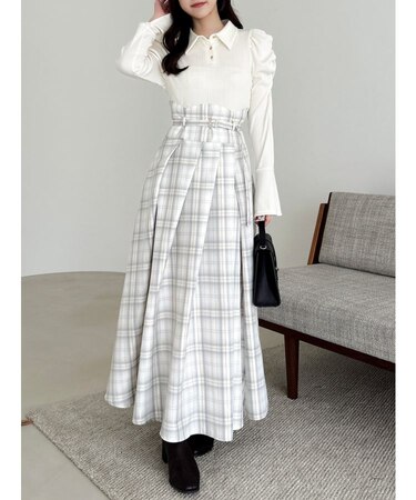 【追加生産分/新色あり】シャツカラーコルセットタックワンピース