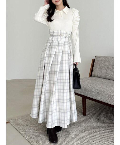 【追加生産分/新色あり】シャツカラーコルセットタックワンピース