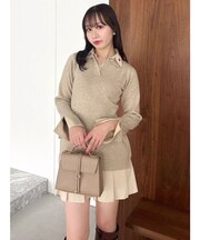 【POLO BCSコラボ】シャツレイヤードニットミニワンピース ※BEIGE WEB限定カラー