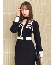 バイカラーニットワンピース