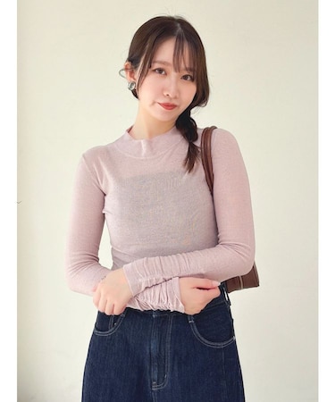 バックオープンスパンコールシアーニットトップス