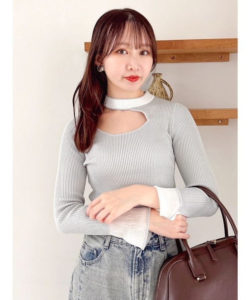 ビッグリボンシアーカフスニットトップス