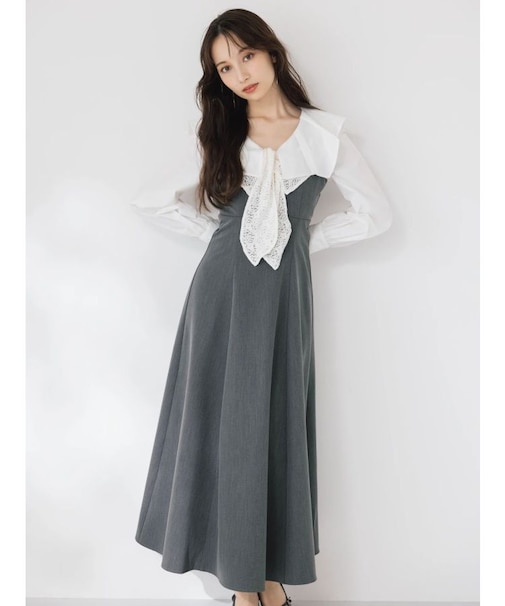 スカーフリボンフレアワンピース