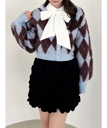 アーガイルオーバーニットトップス