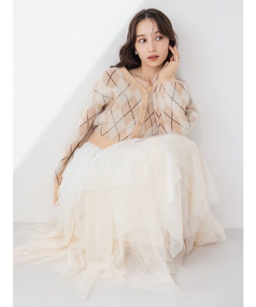 アーガイルオーバーニットトップス