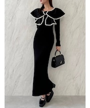 パイピングリボンニットワンピース