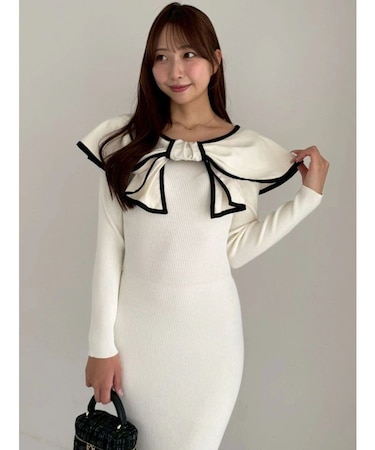 パイピングリボンニットワンピース