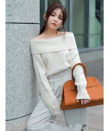 【久間田琳加コラボ】オフショルオーバーニットトップス
