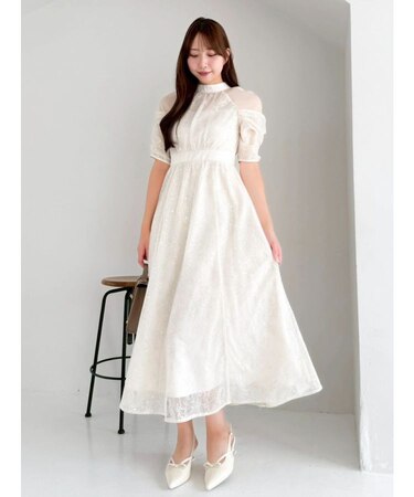 スパンコールレースオープンショルダードレス