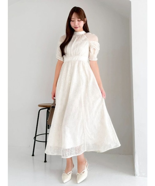 スパンコールレースオープンショルダードレス