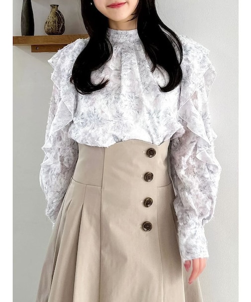 ヘアリーフラワーシフォンブラウス