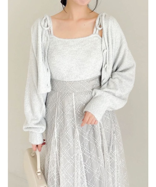 ミニシャギーラメニットカーデトップス