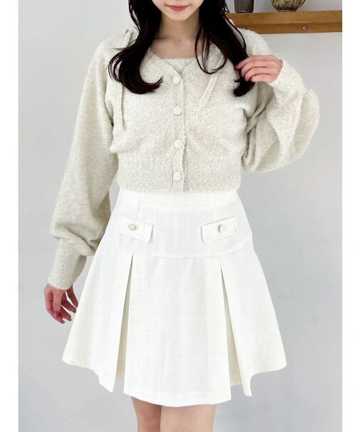 ミニシャギーラメニットカーデトップス