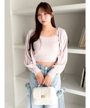 ミニシャギーラメニットカーデトップス