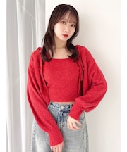 ミニシャギーラメニットカーデトップス