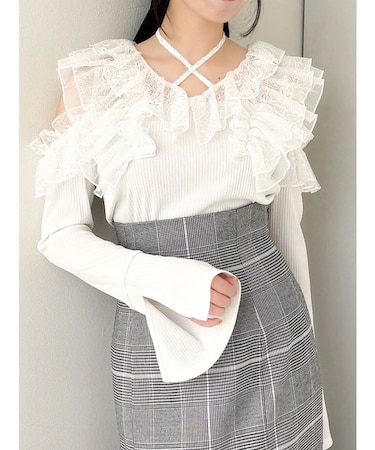 シアーラッフルカットトップス