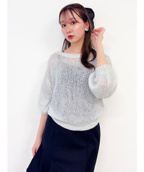 バックリボンスパンコールモヘアタッチニット