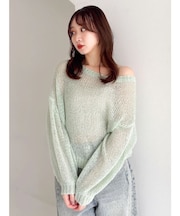 バックリボンスパンコールモヘアタッチニット