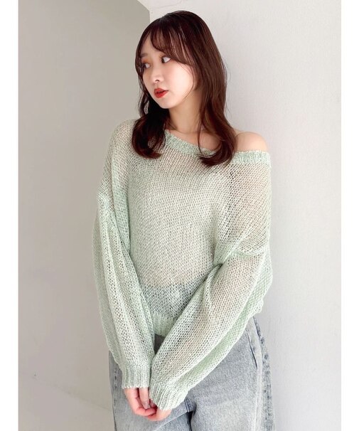 バックリボンスパンコールモヘアタッチニット