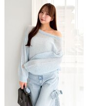 バックリボンスパンコールモヘアタッチニット