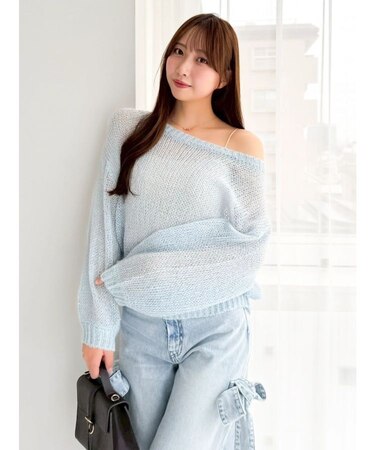 バックリボンスパンコールモヘアタッチニット