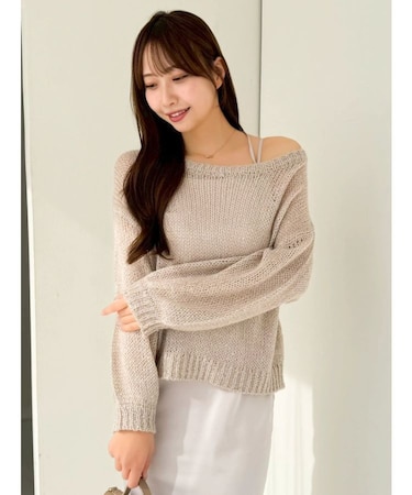 バックリボンスパンコールモヘアタッチニット