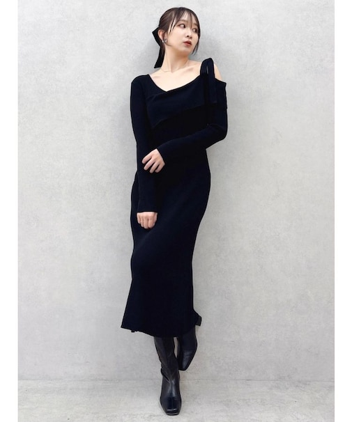 【WEB限定】ワンショルリボンニットワンピース