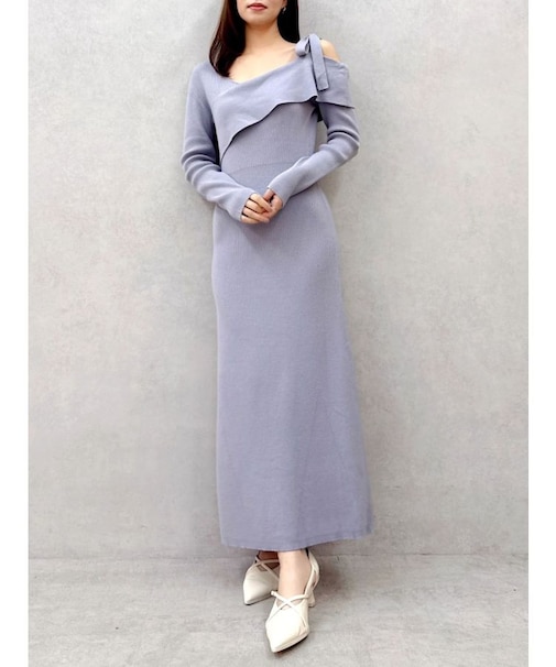 【WEB限定】ワンショルリボンニットワンピース