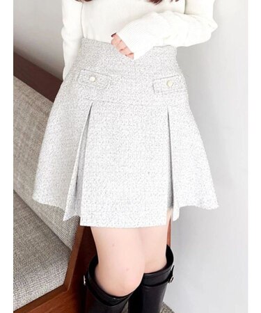ツイードボックスプリーツミニスカート